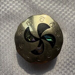 Vintage Alpaca Mexican Silver & Abalone Shell Pill Box